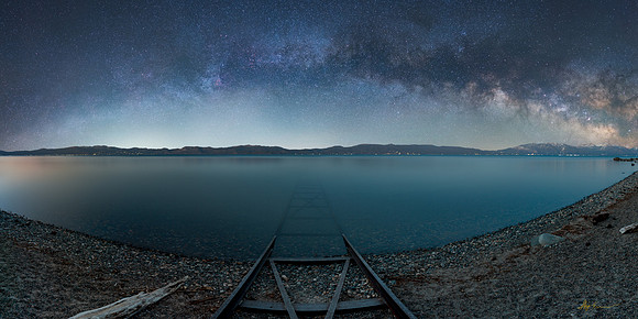 Train Tracks into Lake Tahoe under the stars