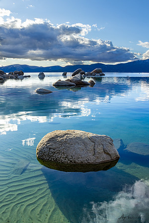 vertical photo of a Lake Tahoe floating rock
